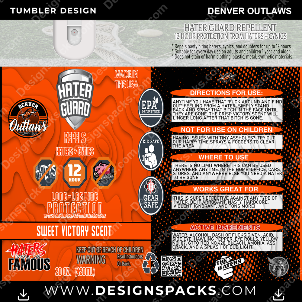 Lacrosse Hater Guard Denver Outlaws Tumbler Digital Wrap Design