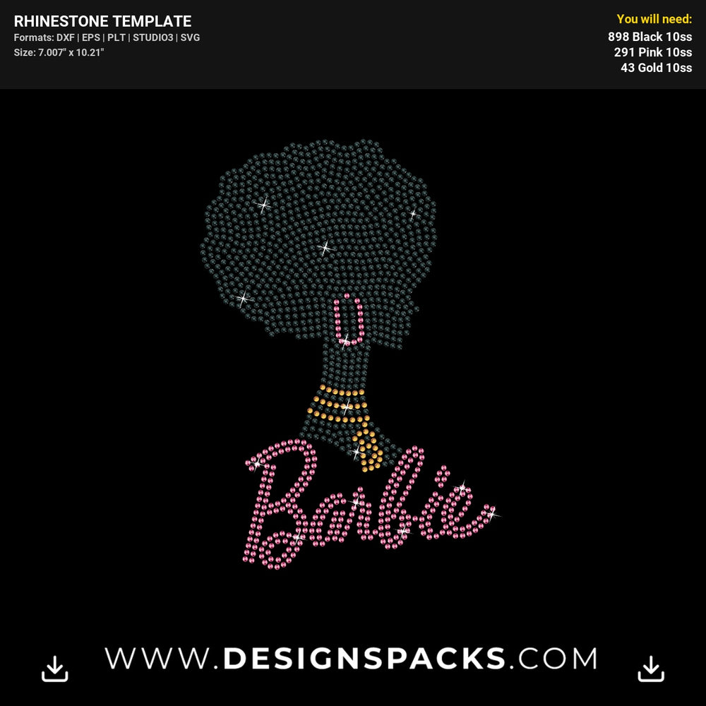 Black Barbie Melanin Queen Doll Fashion Rhinestone Digital Template