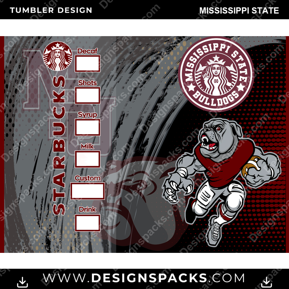 College Sport Starbucks Mississippi State NCAA College Sport Tumbler Digital Wrap Design Download
