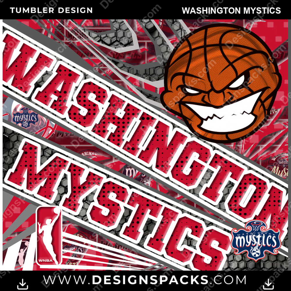 Basketball Angry Sports Washington Mystics NBA Basketball Tumbler Digital Wrap Design Download