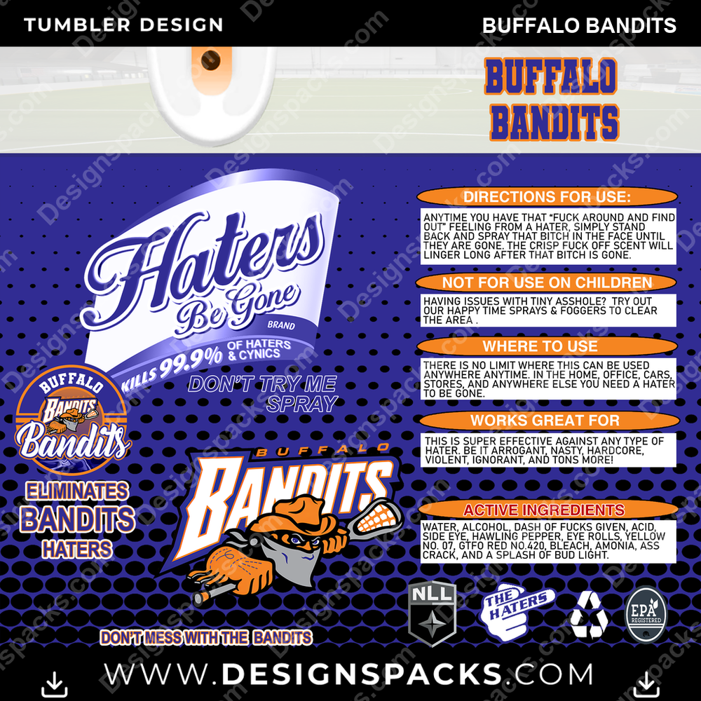 Lacrosse Haters Be Gone Buffalo Bandits Tumbler Digital Wrap Design