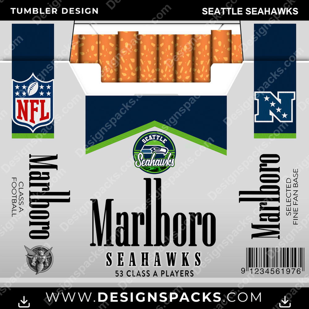 Football Marlboro Seattle Seahawks NFL Football Tumbler Digital Wrap Design Download