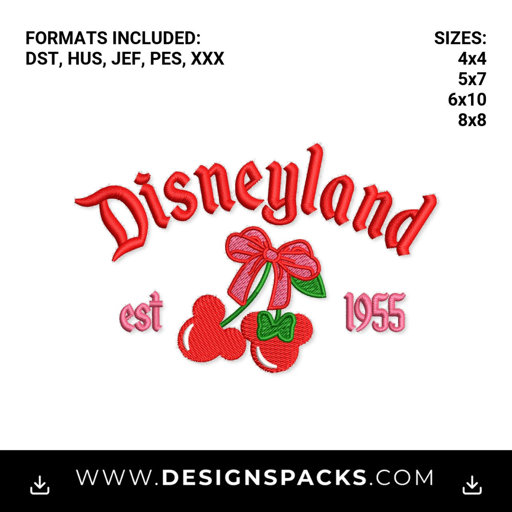 Disneyland Est 1955 Mickey Cherries Embroidery Design - Instant digital download pattern at Designspacks.com