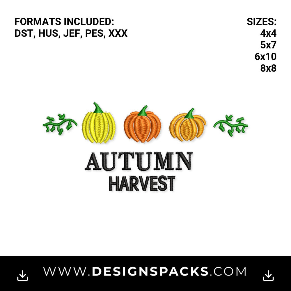 Autumn Harvest Pumpkins Embroidery Design - Instant digital download pattern at Designspacks.com
