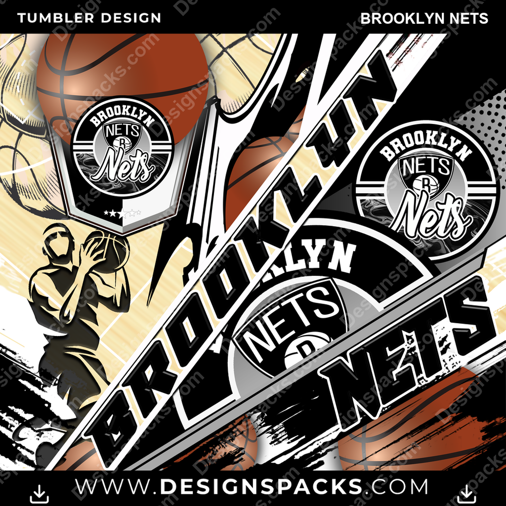 Basketball Silhouette Brooklyn Nets Tumbler Digital Wrap Design