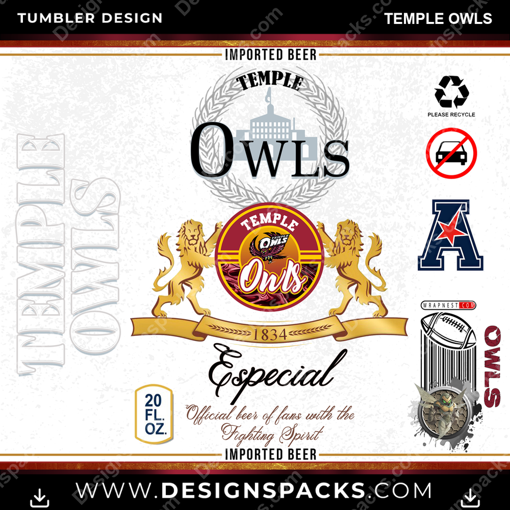 College Sport Modelo Temple Owls Tumbler Digital Wrap Design
