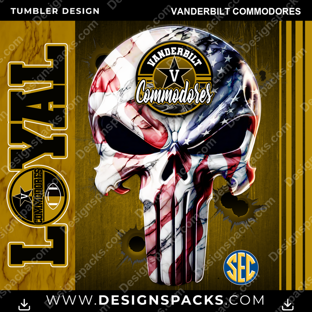 College Sport Loyal Vanderbilt Commodores Tumbler Digital Wrap Design
