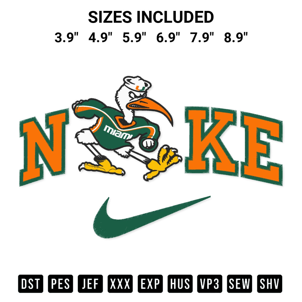 Looking for the perfect pattern? Download the Nike Miami Hurricanes Mascot Embroidery Design embroidery design today at Designspacks.com. Crisp, clean stitching guaranteed. Available sizes: 3.9", 4.9", 5.9", 6.9", 7.9", 8.9".