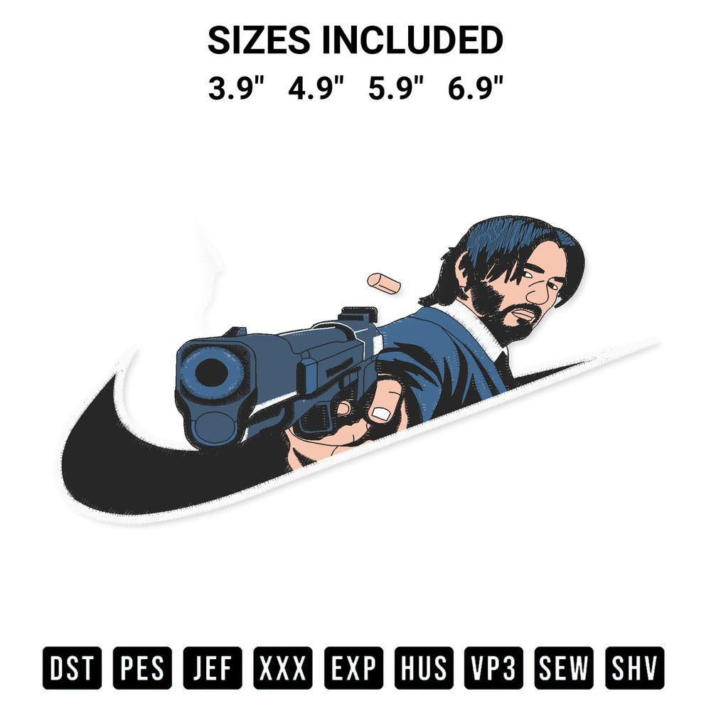 Download the Swoosh John Wick Embroidery Design machine embroidery design exclusively at Designspacks.com. Premium digitized pattern for apparel and DIY crafts. Available sizes: 3.9", 4.9", 5.9", 6.9".