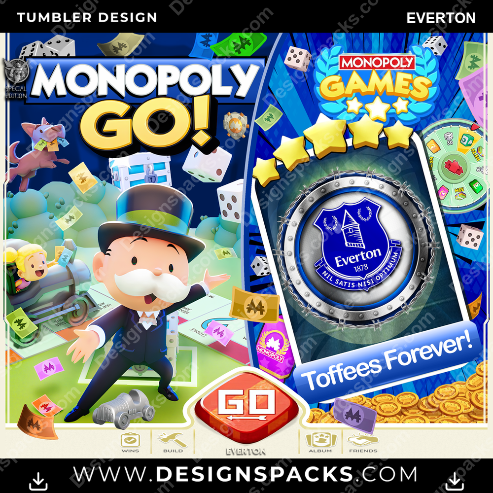Soccer UK Monopoly Go! Everton Tumbler Digital Wrap Design