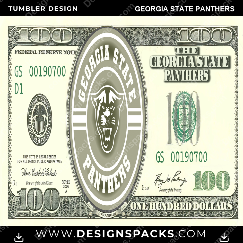 College Sport 100 Dollar Bill Georgia State Panthers NCAA College Sport Tumbler Digital Wrap Design Download
