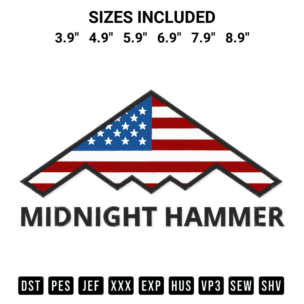 Get the Midnight Hammer Embroidery Design embroidery design for your custom crafts! Premium digitized files available for instant download at Designspacks.com. Available sizes: 3.9", 4.9", 5.9", 6.9", 7.9", 8.9".
