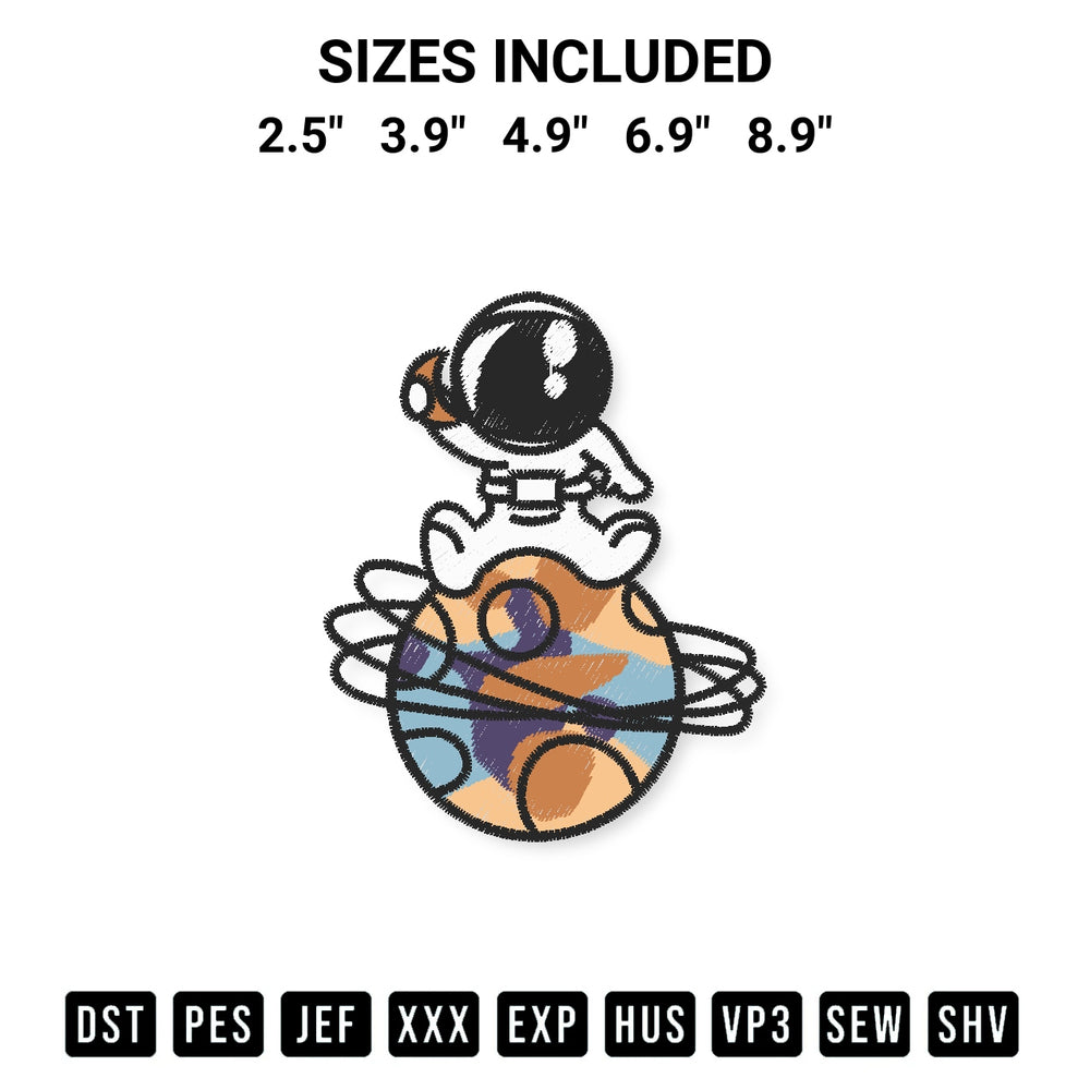 Get the Cute Astronaut Space 3 Embroidery Design embroidery design for your custom crafts! Premium digitized files available for instant download at Designspacks.com. Available sizes: 2.5", 3.9", 4.9", 6.9", 8.9".