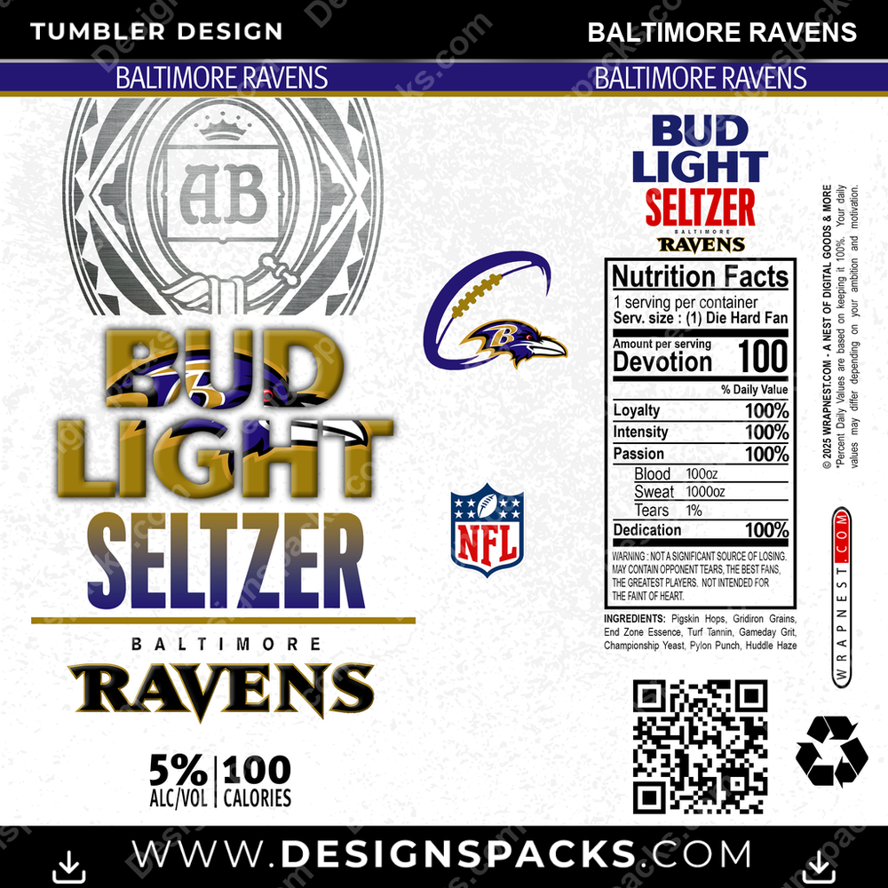 Football Bud Light Seltzer Baltimore Ravens Tumbler Digital Wrap Design