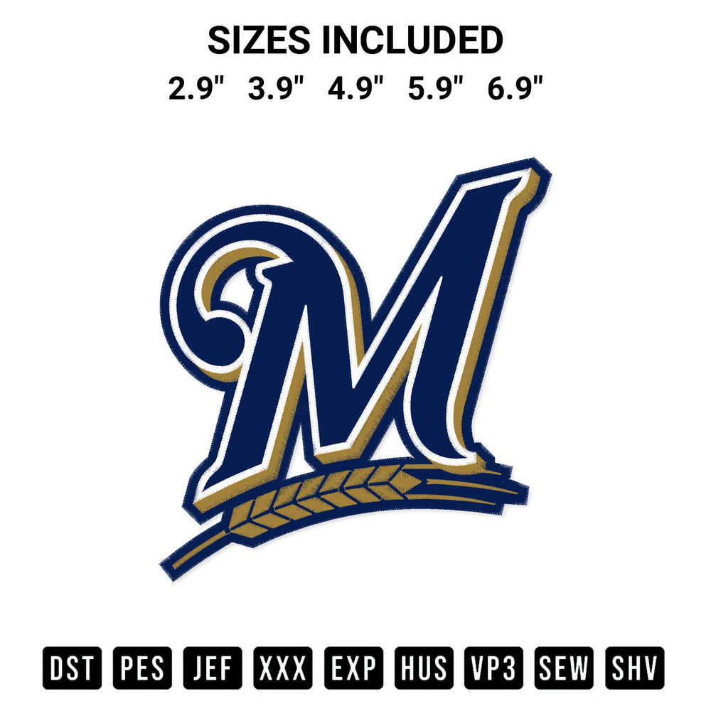 Shop the Milwaukee Brewers Logo 2018 2019 Embroidery Design machine embroidery pattern at Designspacks.com. Beautifully digitized for flawless stitching on any fabric. Available sizes: 2.9", 3.9", 4.9", 5.9", 6.9".