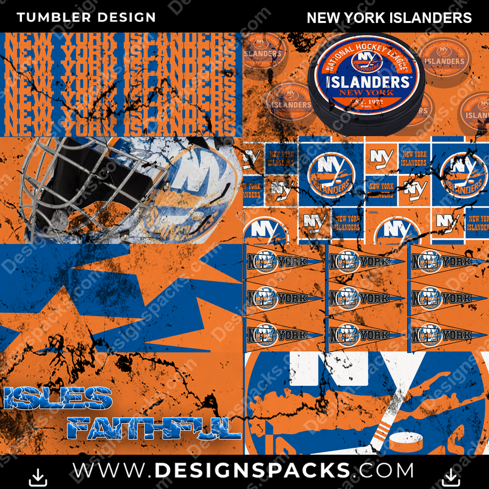 Hockey Distressed BG New York Islanders Tumbler Digital Wrap Design