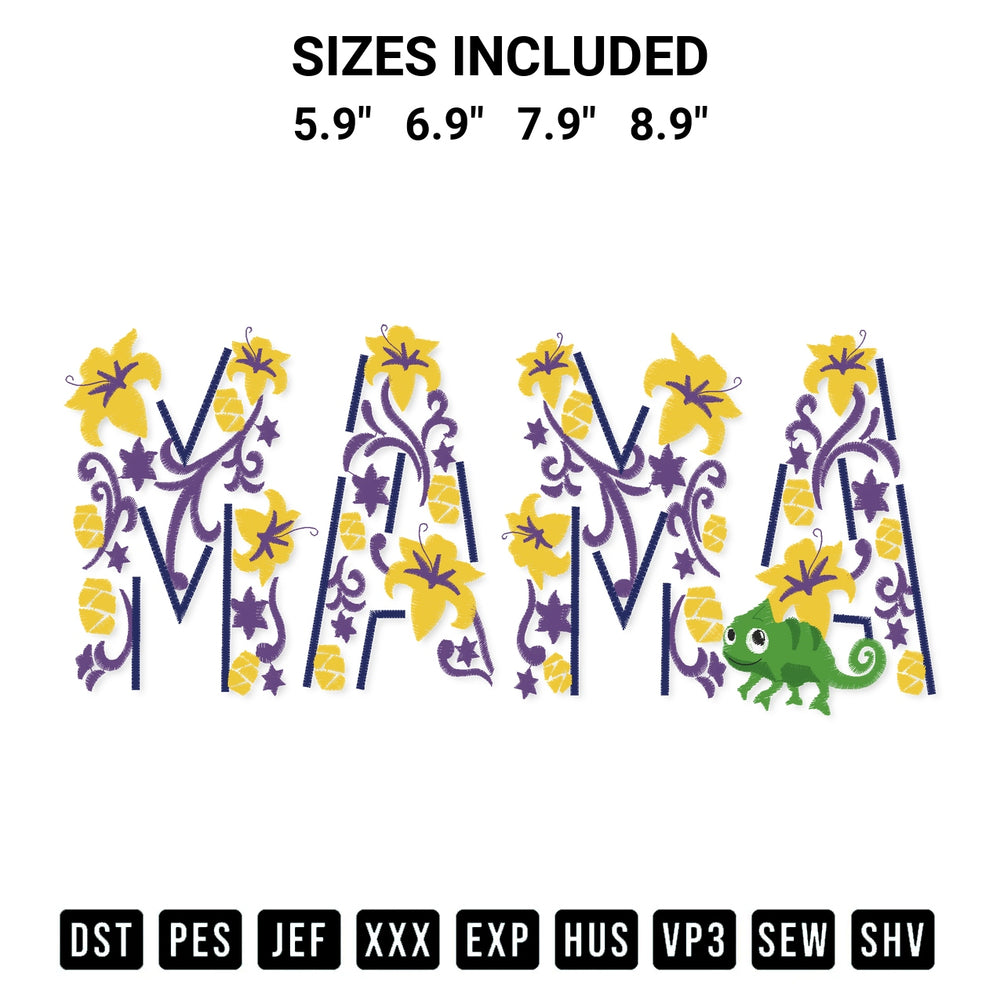 Shop the Tangled Pascal Mama Flower Embroidery Design machine embroidery pattern at Designspacks.com. Beautifully digitized for flawless stitching on any fabric. Available sizes: 5.9", 6.9", 7.9", 8.9".