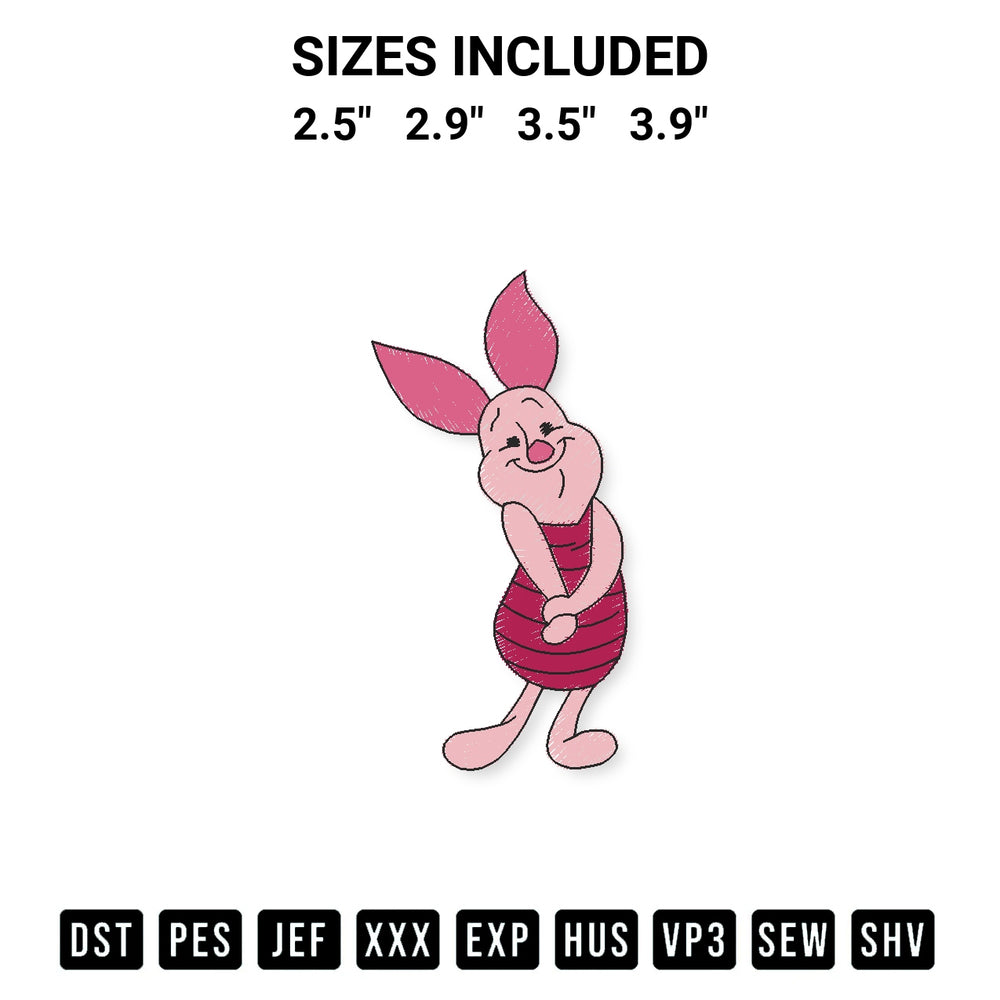 Elevate your next project with our Piglet Cute Embroidery Design embroidery file. Shop high-quality digital patterns instantly at Designspacks.com. Available sizes: 2.5", 2.9", 3.5", 3.9".