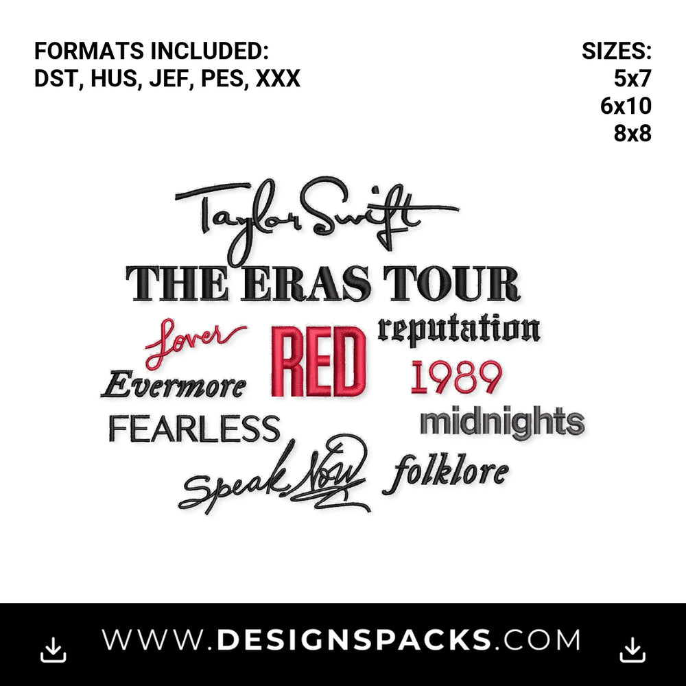 Taylor Swift The Eras Tour Album Logos Embroidery Design - Instant digital download pattern at Designspacks.com