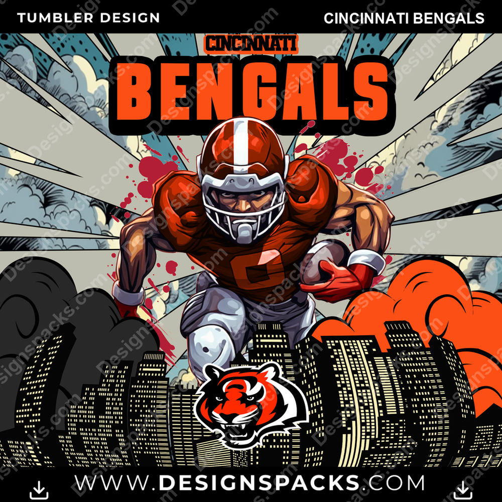 Football Comic Cover Cincinnati Bengals Tumbler Digital Wrap Design