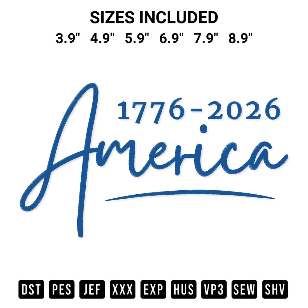 Elevate your next project with our America 1776 2026 Embroidery Design embroidery file. Shop high-quality digital patterns instantly at Designspacks.com. Available sizes: 3.9", 4.9", 5.9", 6.9", 7.9", 8.9".