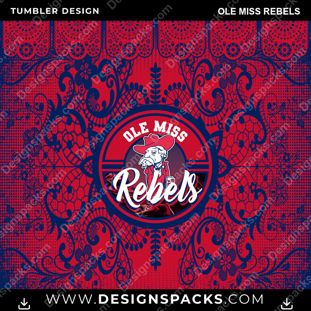 College Sport Lace & Logo Ole Miss Rebels Tumbler Digital Wrap Design