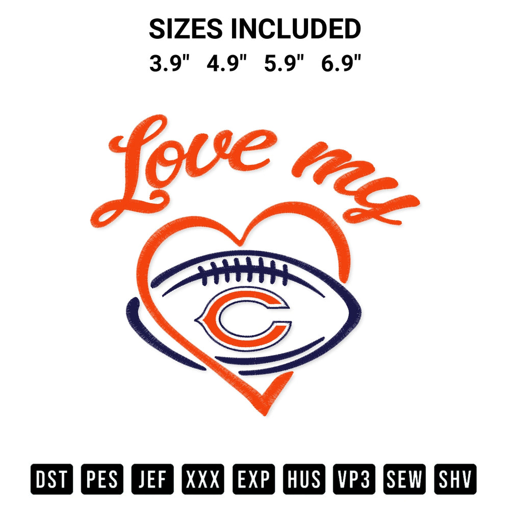 Download the Love My Chicago Bears Embroidery Design machine embroidery design exclusively at Designspacks.com. Premium digitized pattern for apparel and DIY crafts. Available sizes: 3.9", 4.9", 5.9", 6.9".