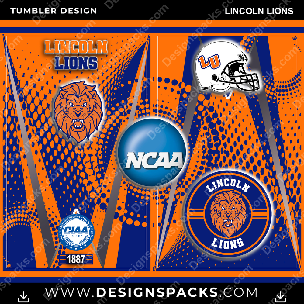 College Sport Team Logo Lincoln Lions NCAA College Sport Tumbler Digital Wrap Design Download