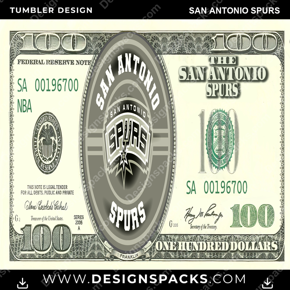 Basketball 100 Dollar Bill San Antonio Spurs NBA Basketball Tumbler Digital Wrap Design Download