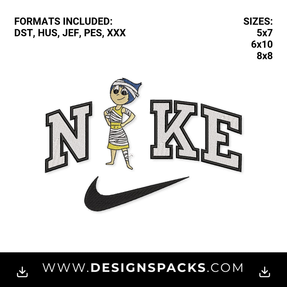 Inside Out Joy Mummy Nike Swoosh Embroidery Design - Instant digital download pattern at Designspacks.com