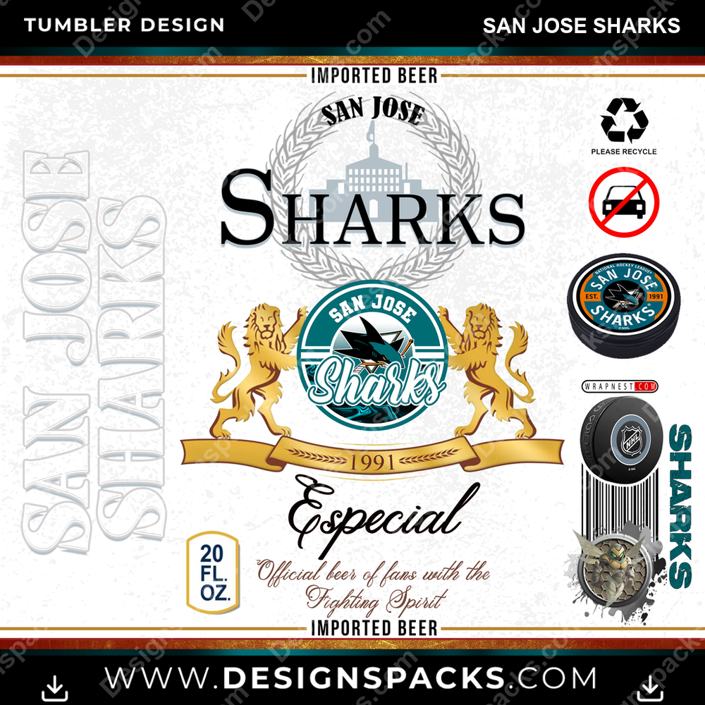 Hockey Modelo San Jose Sharks Tumbler Digital Wrap Design