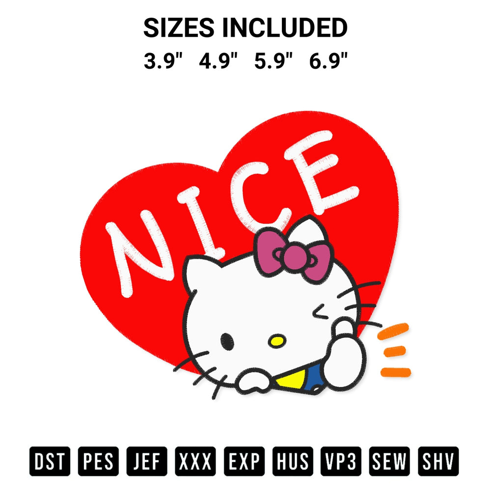Shop the Hello Kitty Nice Embroidery Design machine embroidery pattern at Designspacks.com. Beautifully digitized for flawless stitching on any fabric. Available sizes: 3.9", 4.9", 5.9", 6.9".