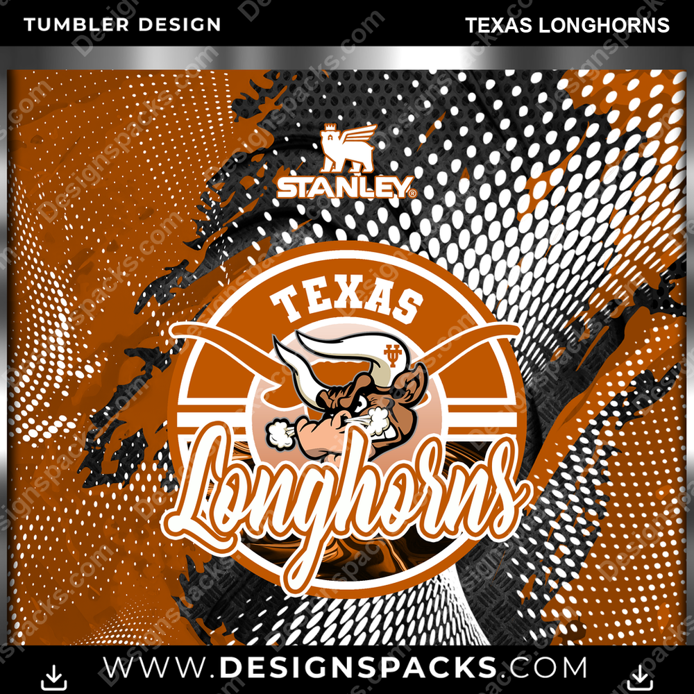 College Sport Stanley Texas Longhorns Tumbler Digital Wrap Design