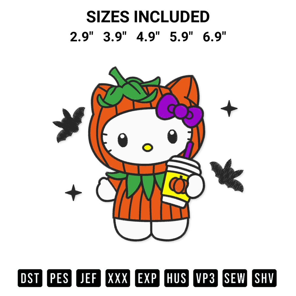 Get the Pumpkin Hello Kitty Spice Latte Embroidery Design embroidery design for your custom crafts! Premium digitized files available for instant download at Designspacks.com. Available sizes: 2.9", 3.9", 4.9", 5.9", 6.9".