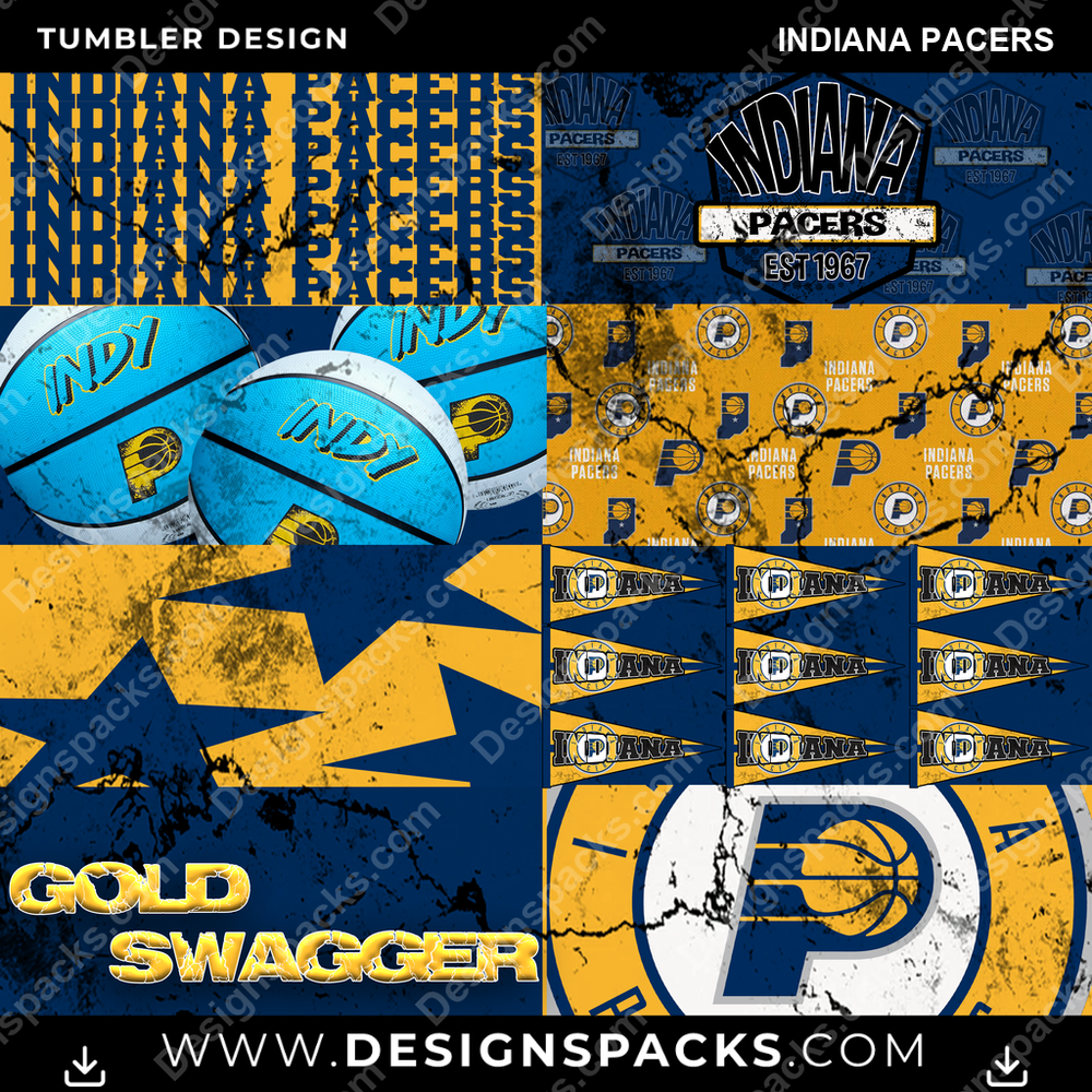 Basketball Distressed BG Indiana Pacers Tumbler Digital Wrap Design