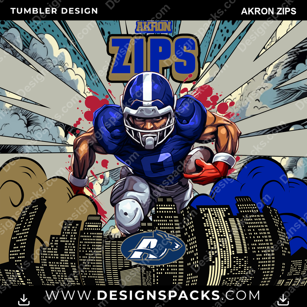 College Sport Comic Cover Akron Zips Tumbler Digital Wrap Design