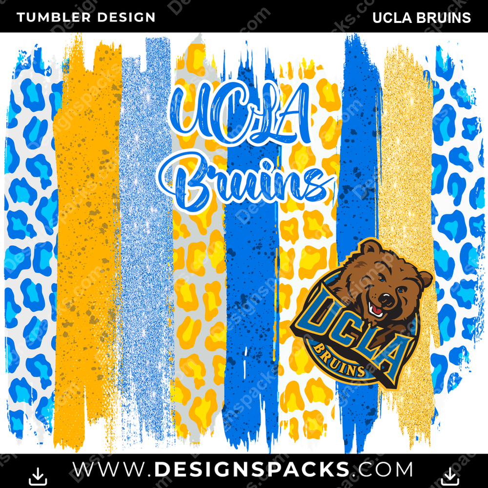 College Sport Brush Strokes UCLA Bruins NCAA College Sport Tumbler Digital Wrap Design Download
