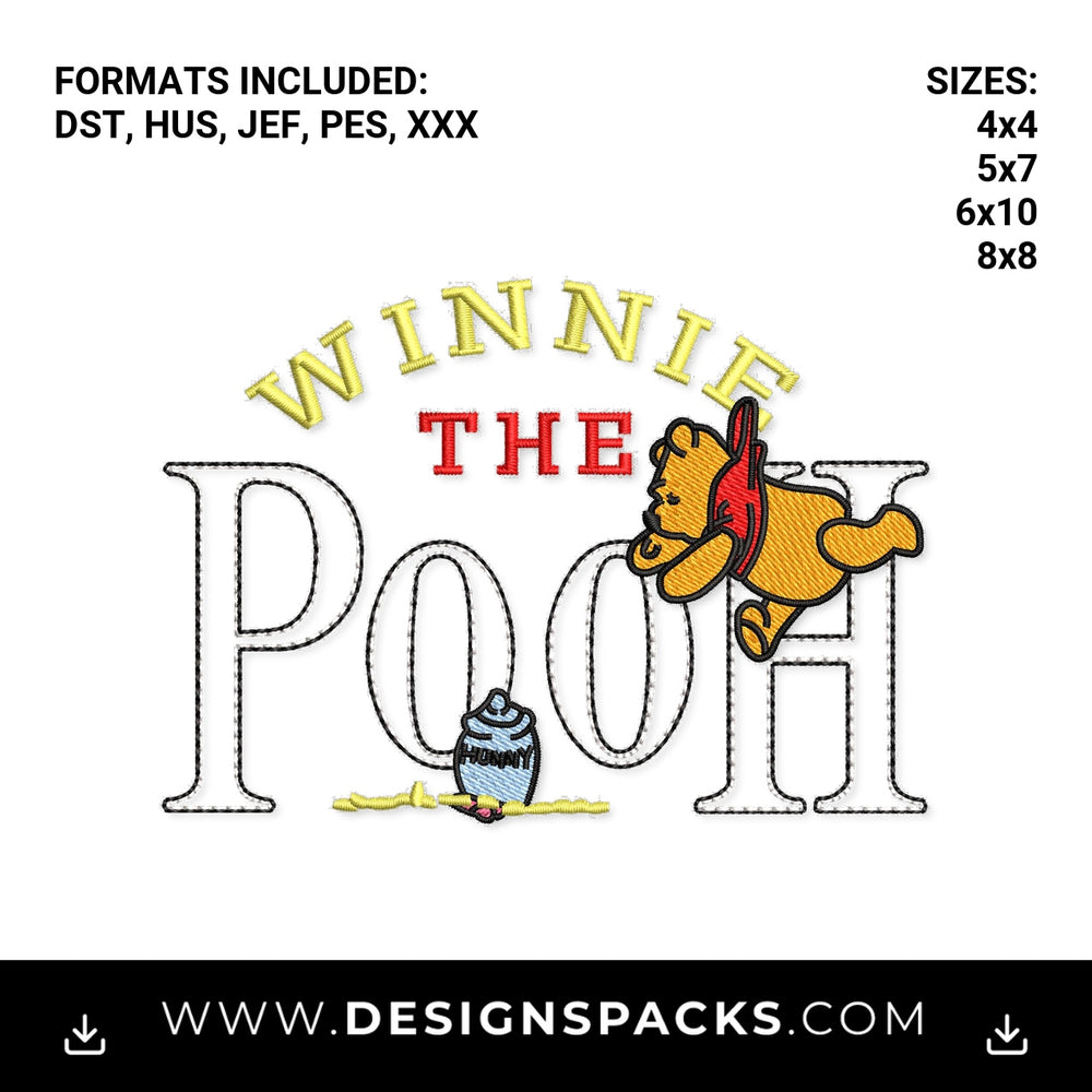Winnie The Pooh Flying Bear & Hunny Pot Embroidery Design - Instant digital download pattern at Designspacks.com