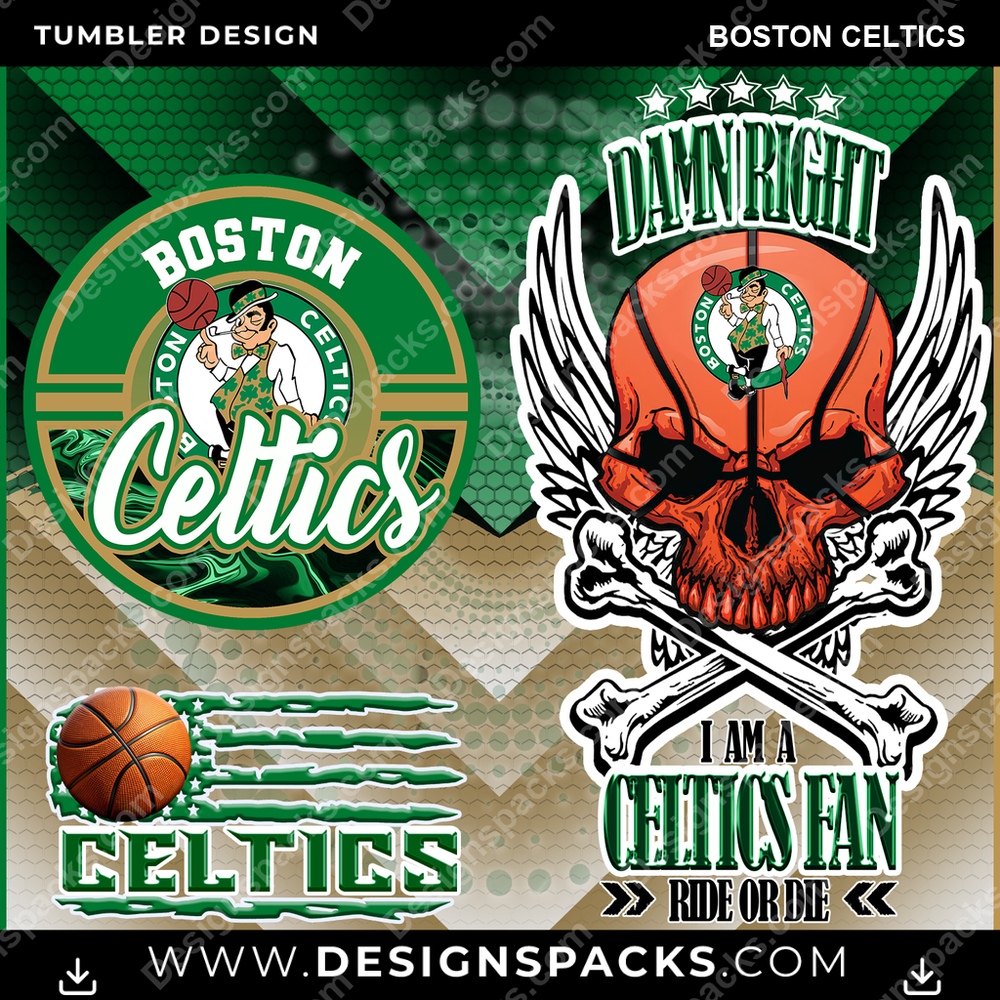Basketball Skull Boston Celtics Tumbler Digital Wrap Design