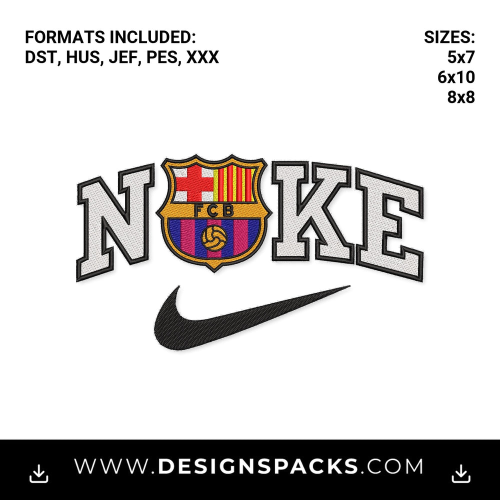 Nike FC Barcelona Crest Swoosh Embroidery Design - Instant digital download pattern at Designspacks.com