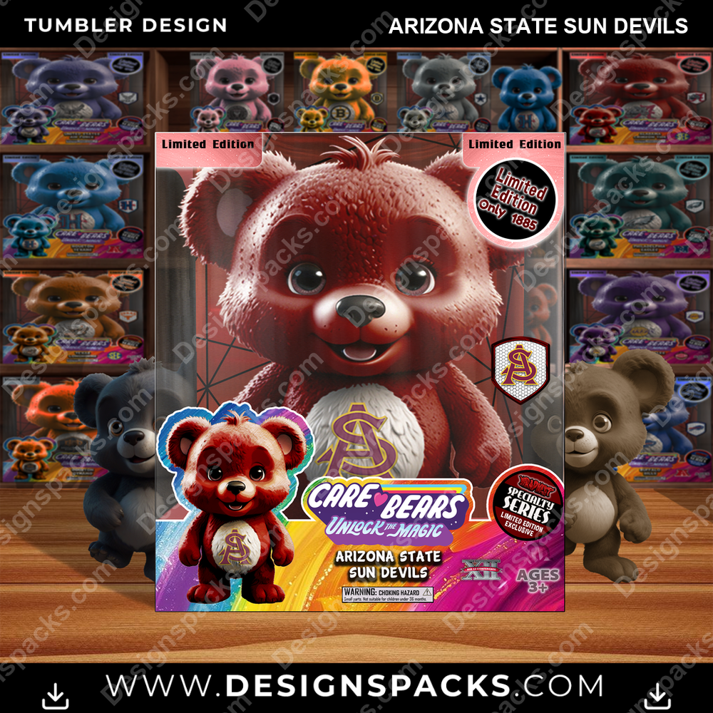 College Sport Care Bear Box Arizona State Sun Devils Tumbler Digital Wrap Design