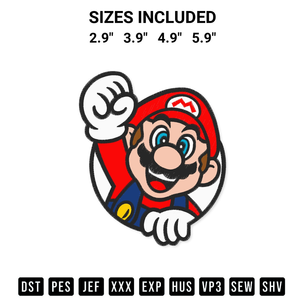 Get the Super Mario Circle Embroidery Design embroidery design for your custom crafts! Premium digitized files available for instant download at Designspacks.com. Available sizes: 2.9", 3.9", 4.9", 5.9".