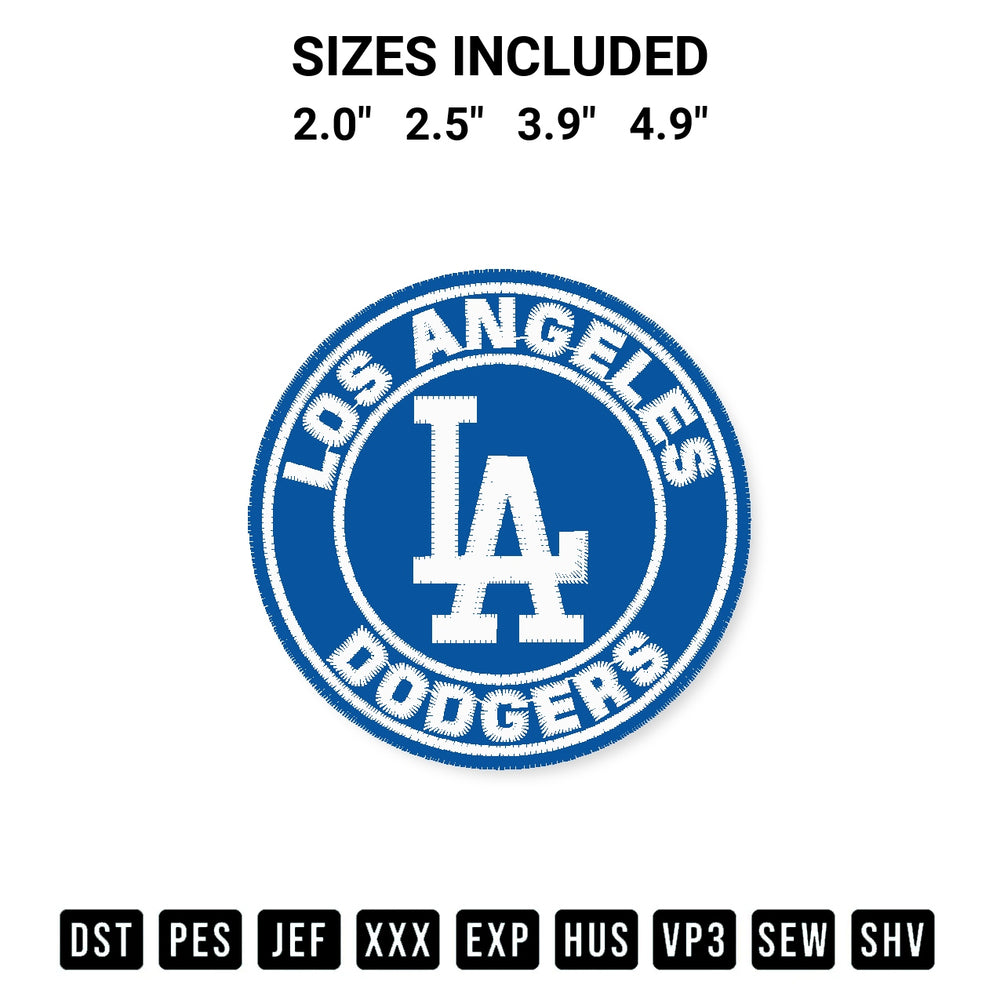 Transform your fabrics with the Mlb Los Angeles Dodgers Logo Embroidery Design embroidery design. Instant access to premium digitized patterns at Designspacks.com. Available sizes: 2.0", 2.5", 3.9", 4.9".