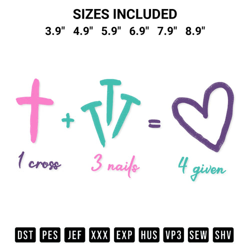 Shop the 1 Cross 3 Nails 4 Given Christian Embroidery Design machine embroidery pattern at Designspacks.com. Beautifully digitized for flawless stitching on any fabric. Available sizes: 3.9