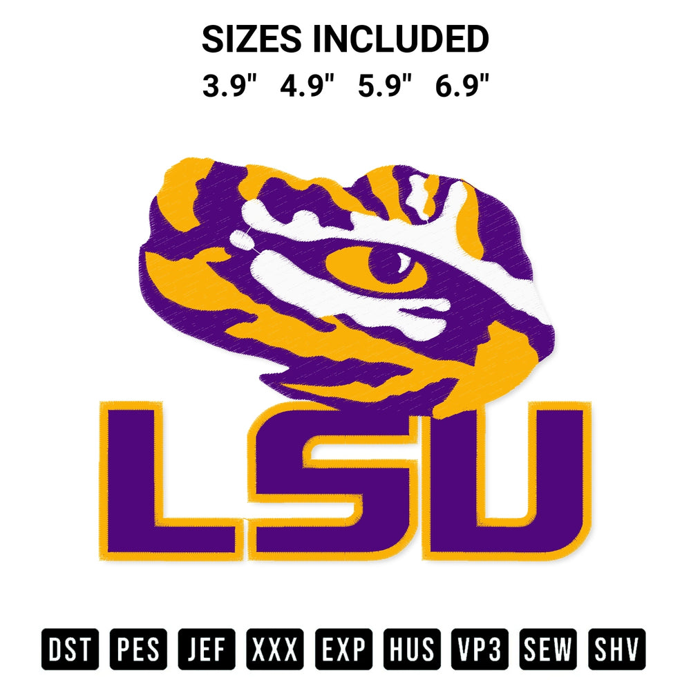 Get the Lsu Tiger Eye Embroidery Design embroidery design for your custom crafts! Premium digitized files available for instant download at Designspacks.com. Available sizes: 3.9", 4.9", 5.9", 6.9".