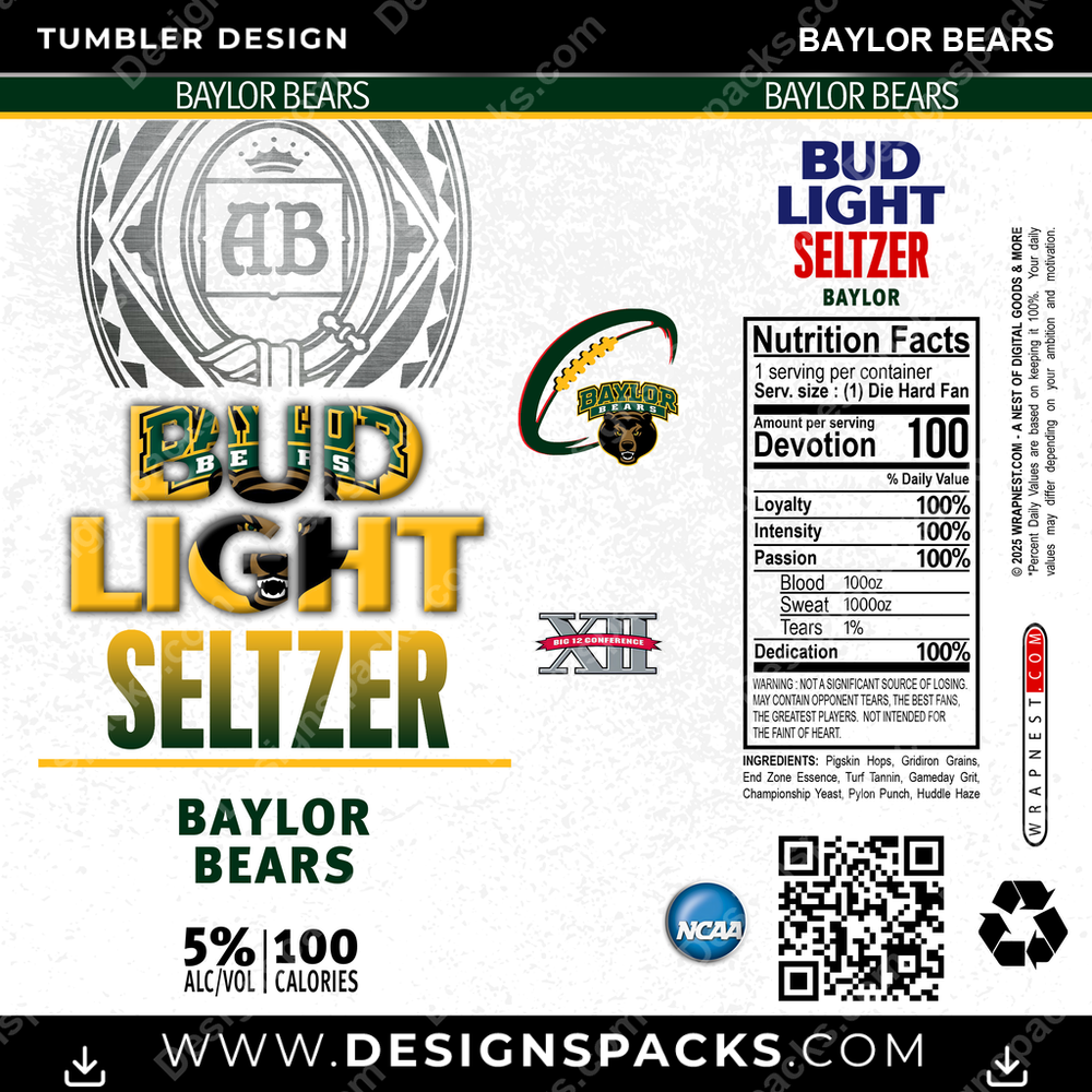 College Sport Bud Light Seltzer Baylor Bears Tumbler Digital Wrap Design