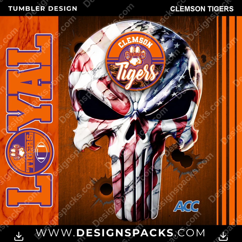 College Sport Loyal Clemson Tigers Tumbler Digital Wrap Design