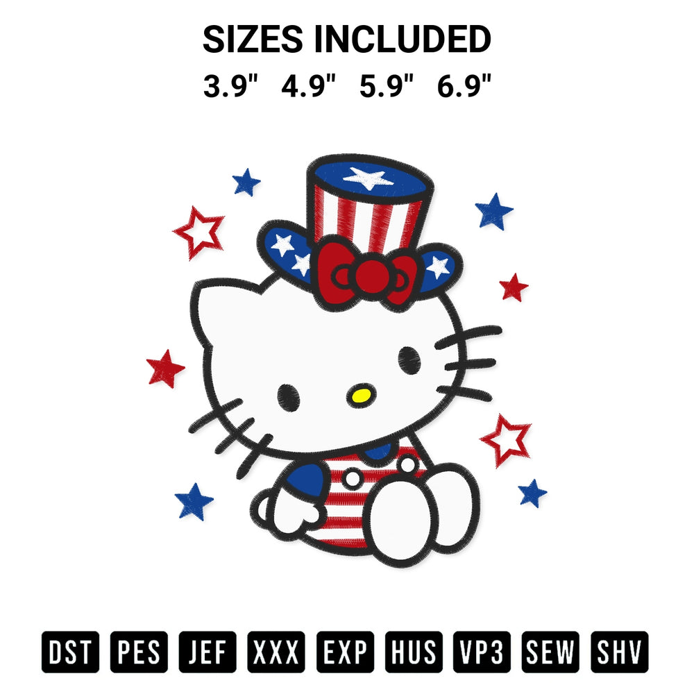Transform your fabrics with the Patriotic Kitty Embroidery Design embroidery design. Instant access to premium digitized patterns at Designspacks.com. Available sizes: 3.9", 4.9", 5.9", 6.9".