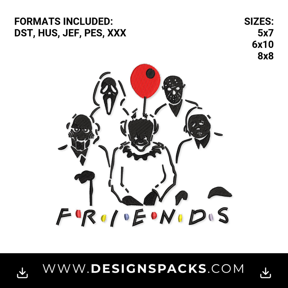Horror Movie Friends Squad Embroidery Design - Instant digital download pattern at Designspacks.com