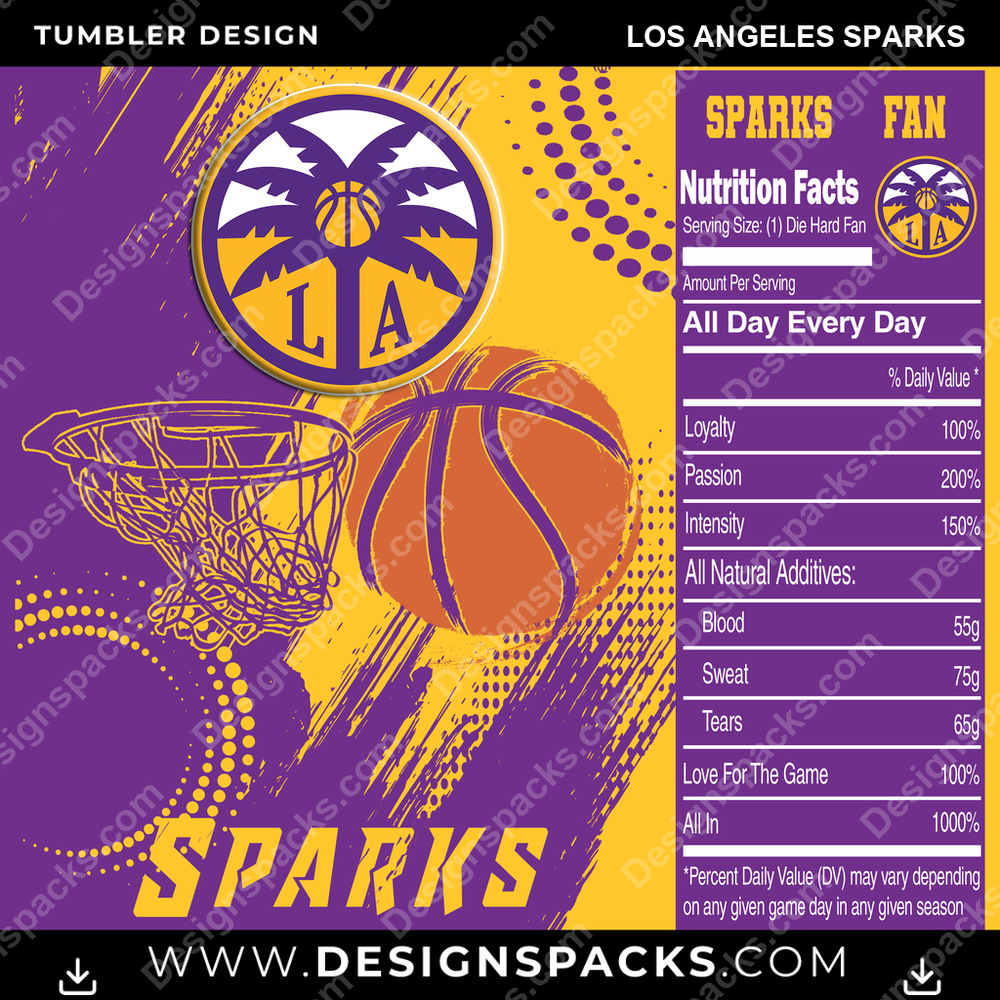Basketball Team Fan Los Angeles Sparks NBA Basketball Tumbler Digital Wrap Design Download